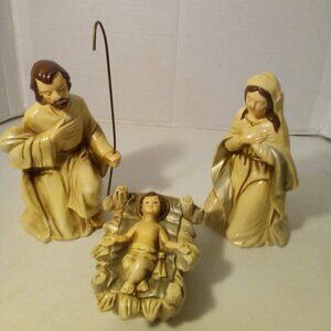 Vintage Caffco Japan Nativity Holy Family Jesus Mary Joseph Cream Brown Damage